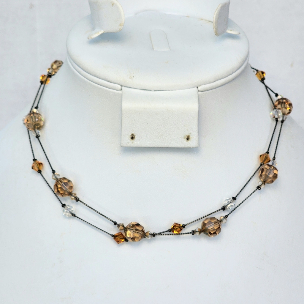 Dabby Reid Swarovski Crystal Faceted Beads Hematite Plated Two Strand Necklace